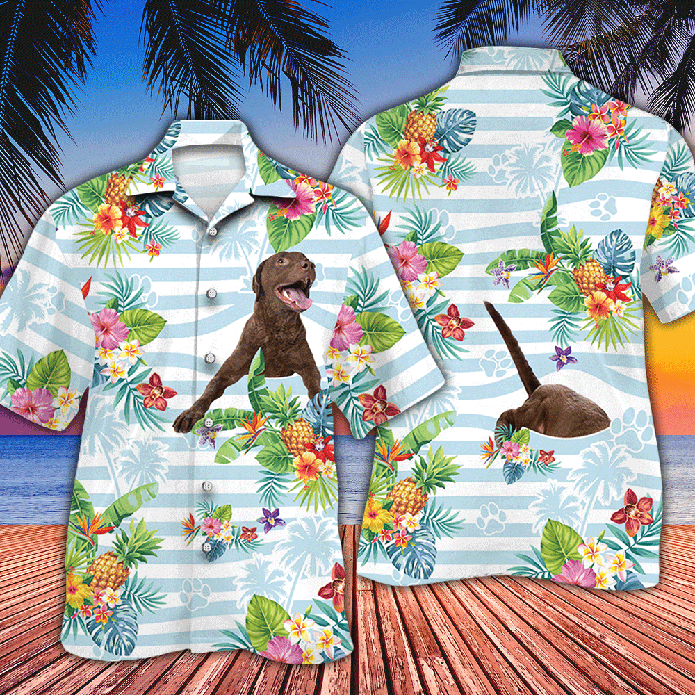 Chesapeake Bay Retriever Dog Lovers Striped Hawaiian Shirt Ha48781