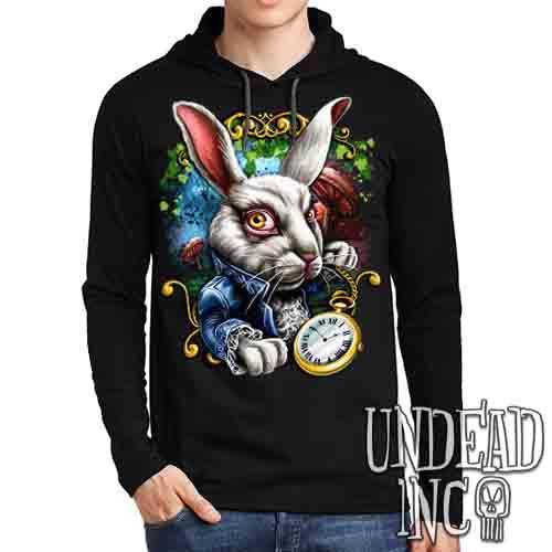 Alice In Wonderland White Rabbit – Mens Long Sleeve Hooded Shirt