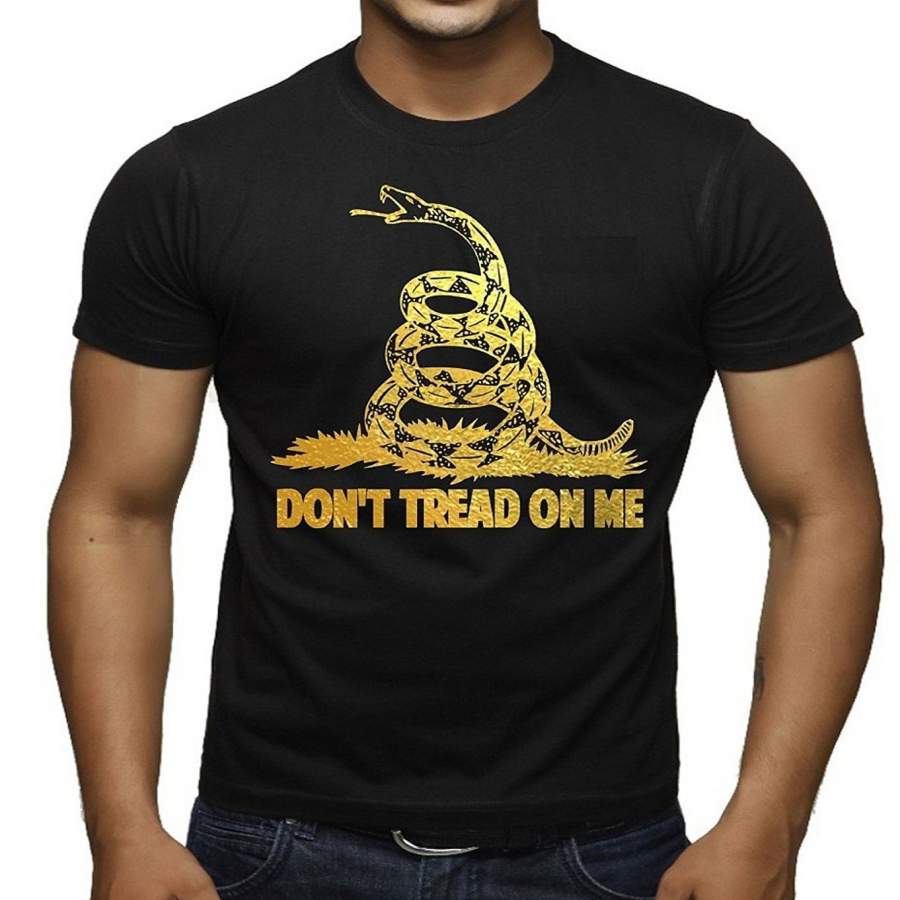 Gold Don’t Tread On Me Snake Men’s Black T-Shirt Black