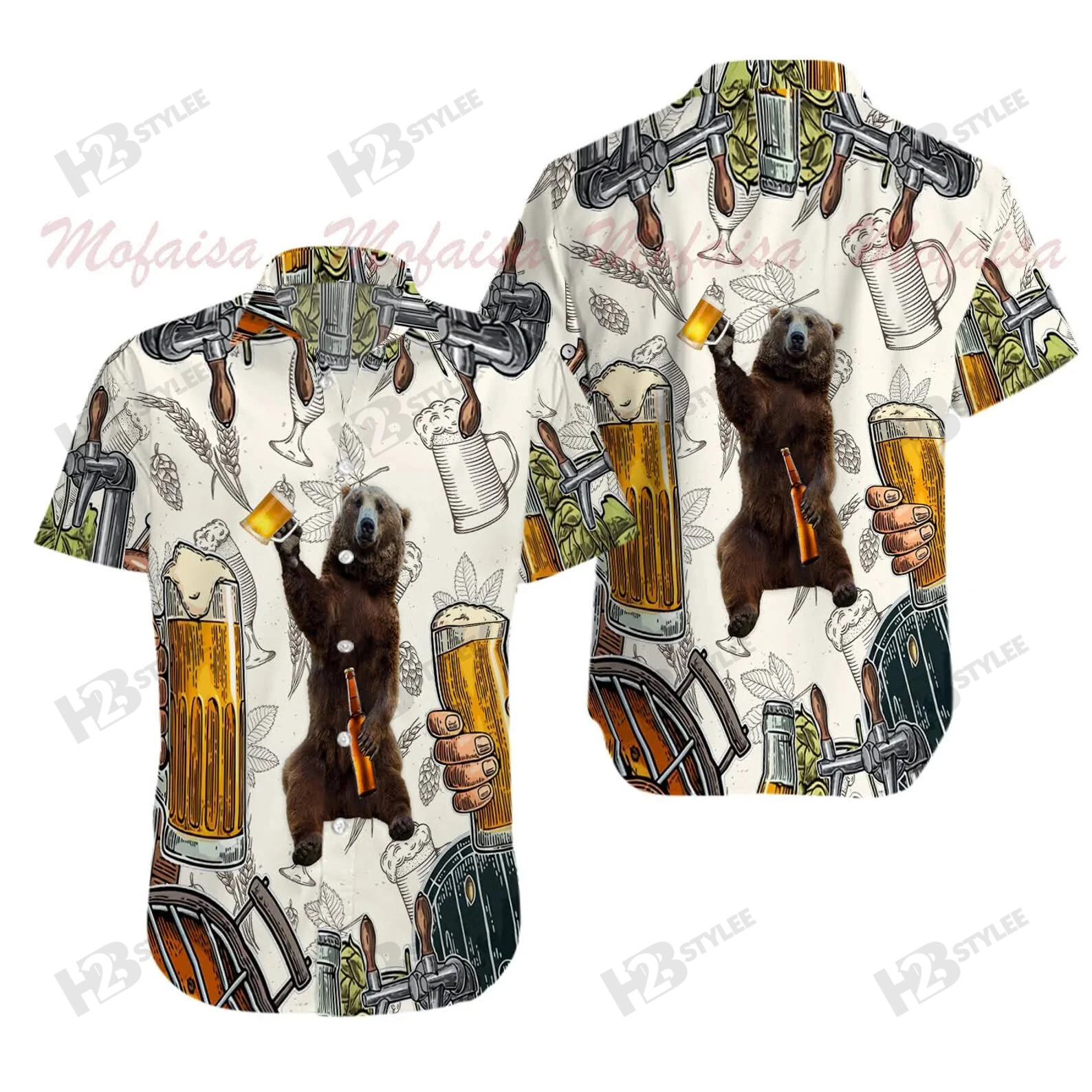 Bear Drinking Beer Summer Tropical Hawaii Aloha All Over Printed Hawaii Shirt Size S Ha67880