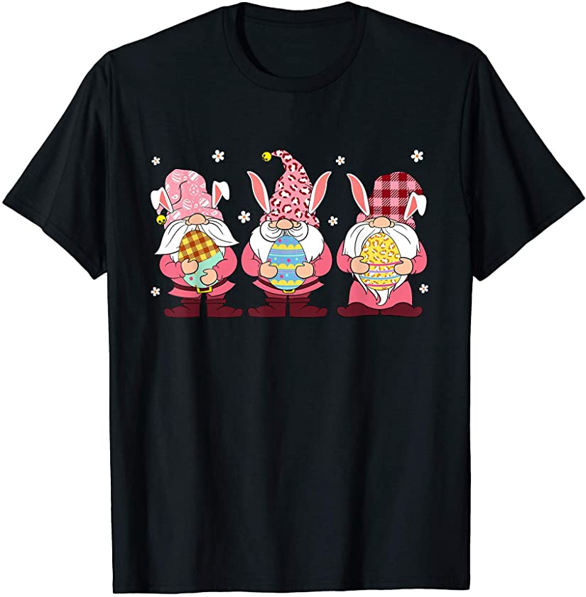 Leopard And Plaid Three Gnomes Easter Day Bunny Egg Lover T-Shirt