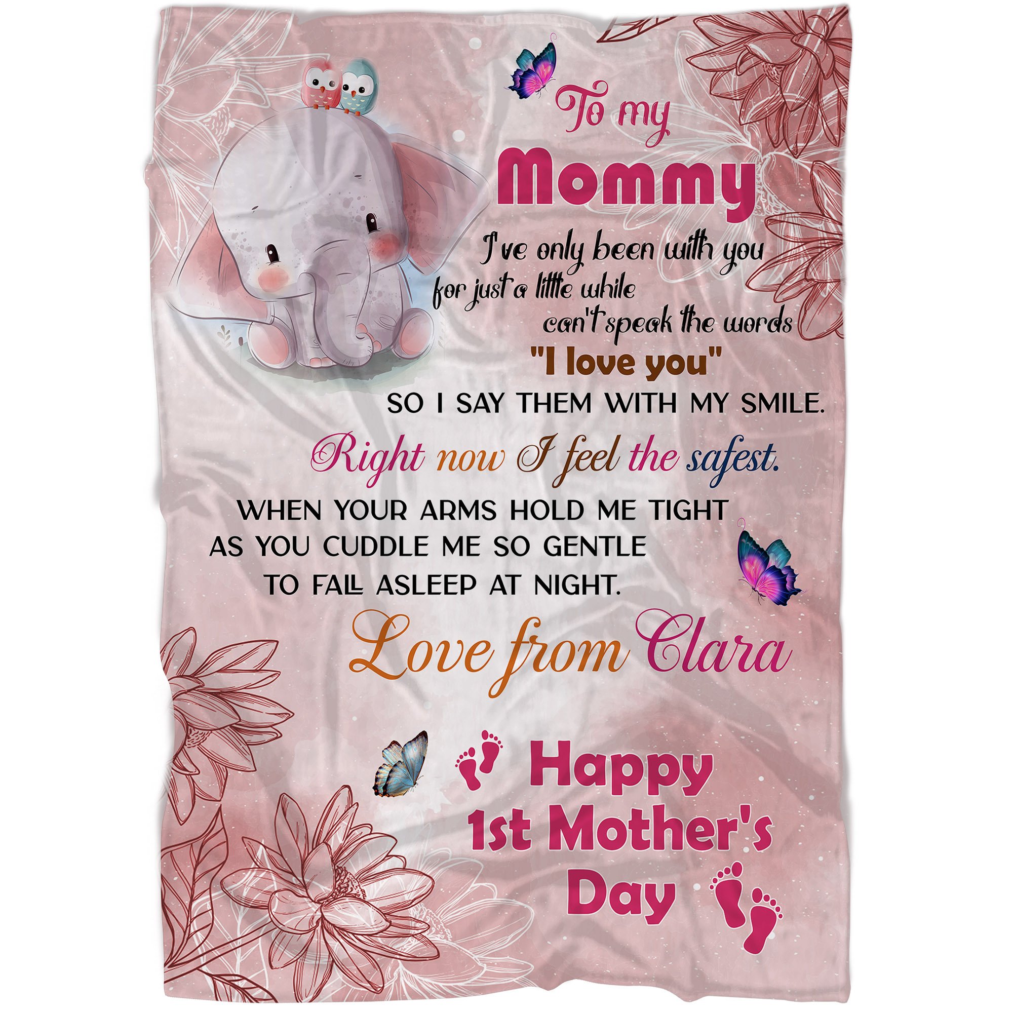 Personalized To My Mom Blanket – Cute Elephant Fleece Blanket for New Mom Mom To Be on 1st Mother’s Day JB61 ChipteeAmz