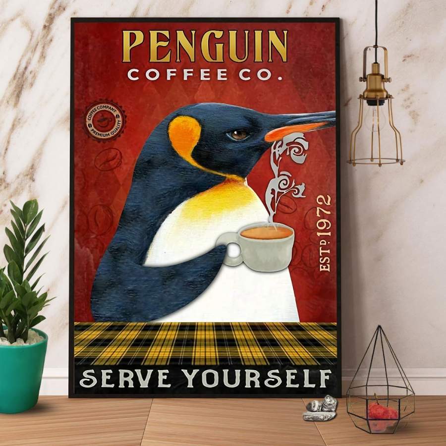 Penguin Coffee Co Serve Yourself Paper Poster No Frame/ Wrapped Canvas Wall Decor Full Size