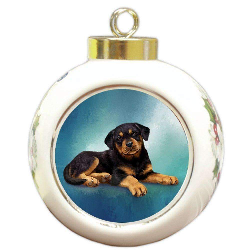 Rottweiler Puppy Round Ball Christmas Ornament Rbpor48083