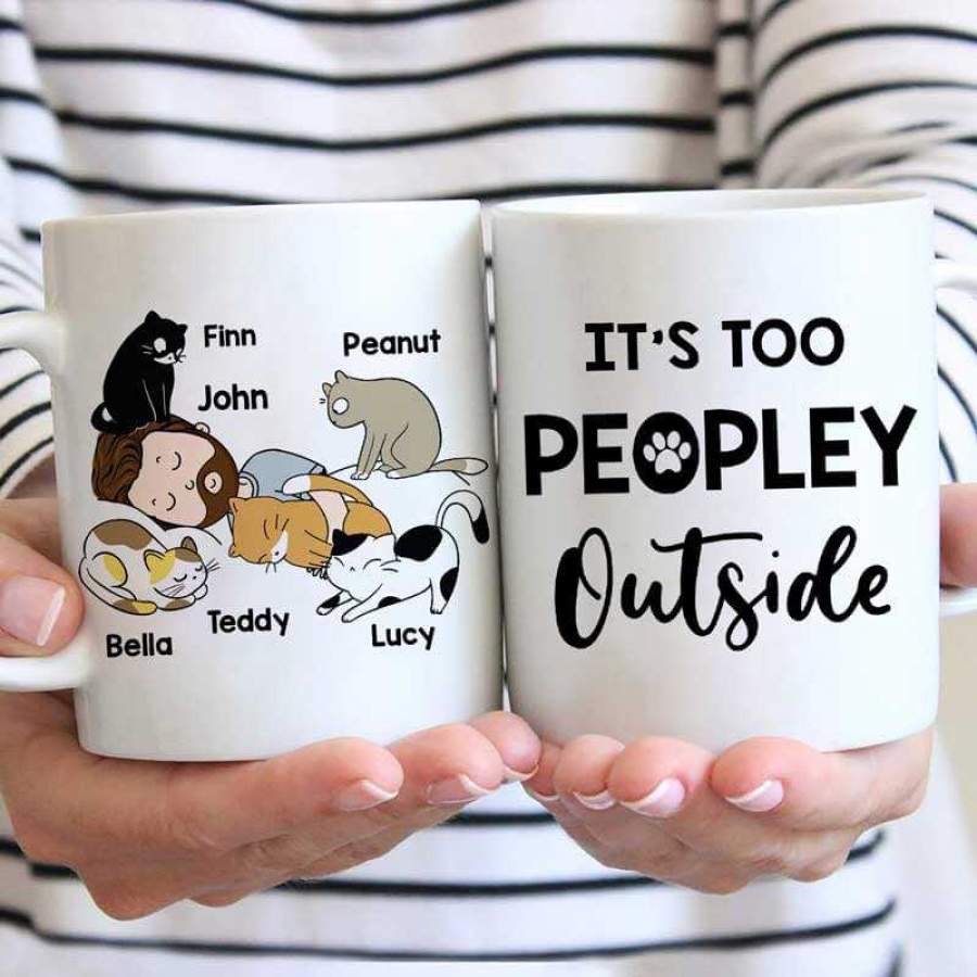 It‘s Too Peopley Outside Sleeping Cat Dad Personalized Mug