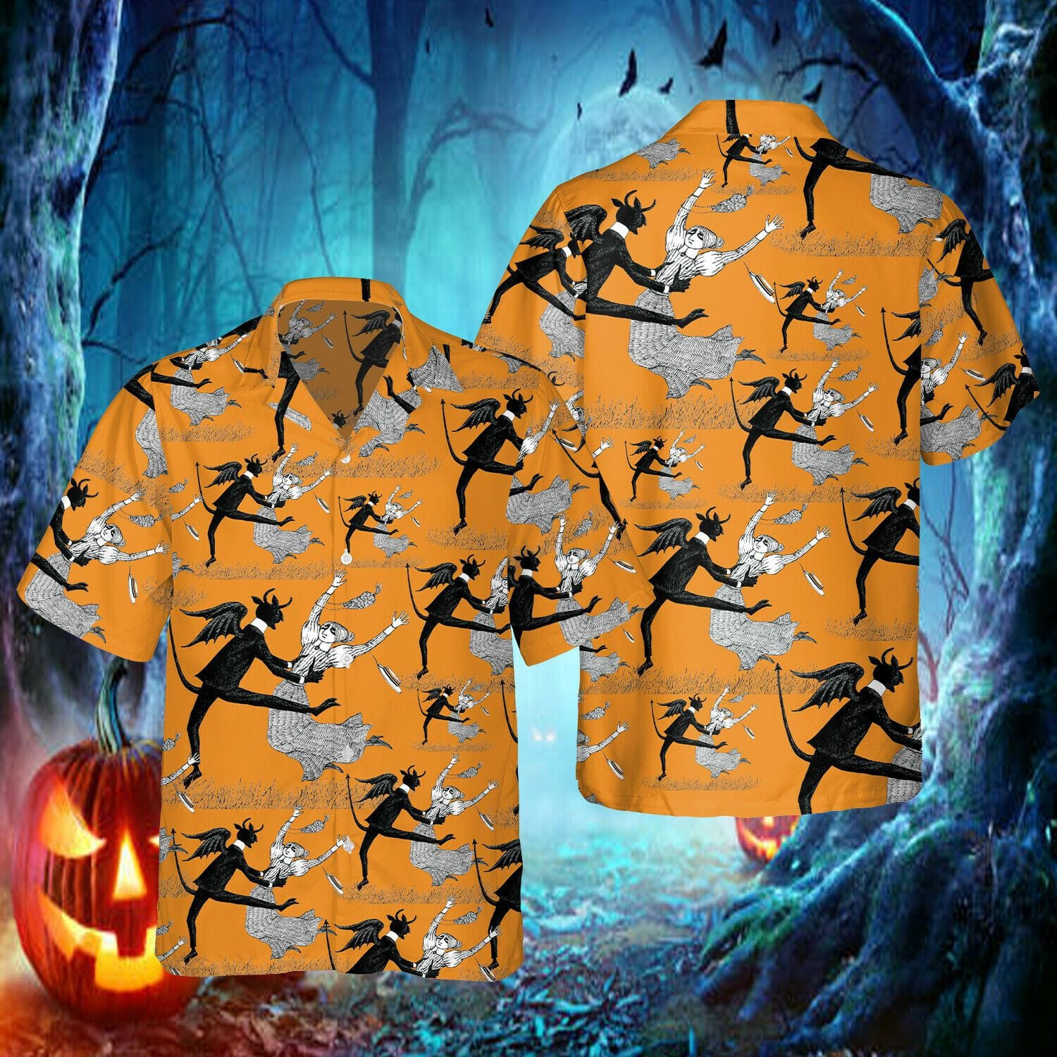 Devil Dancing With Beauty Halloween Black Orange Unisex Hawaii Shirts Ha3803