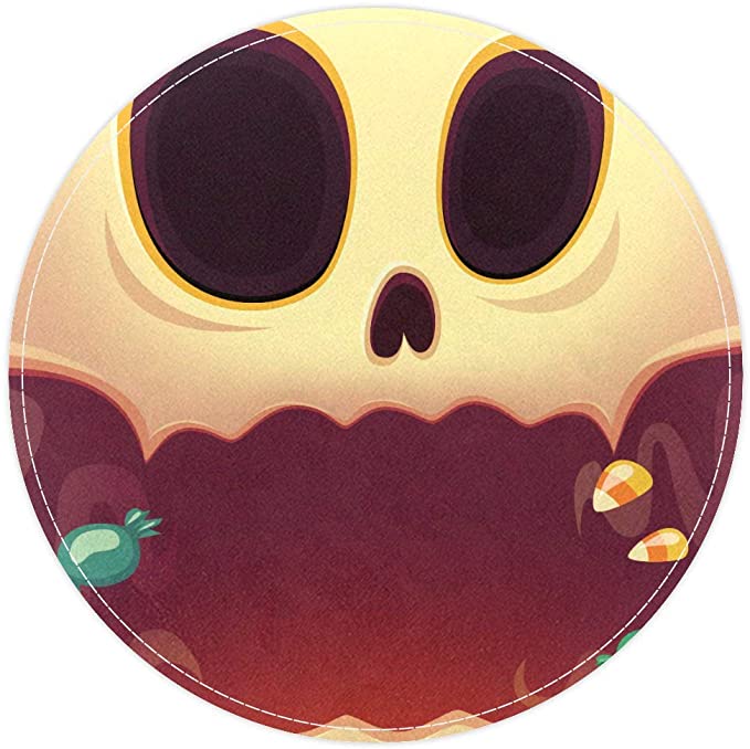 Halloween Horror Skull Open Mouth Candy, Non Slip Doormat Round Area Rug Carpets Rugs For Kids Bedroom Baby Room Play Room Nursery