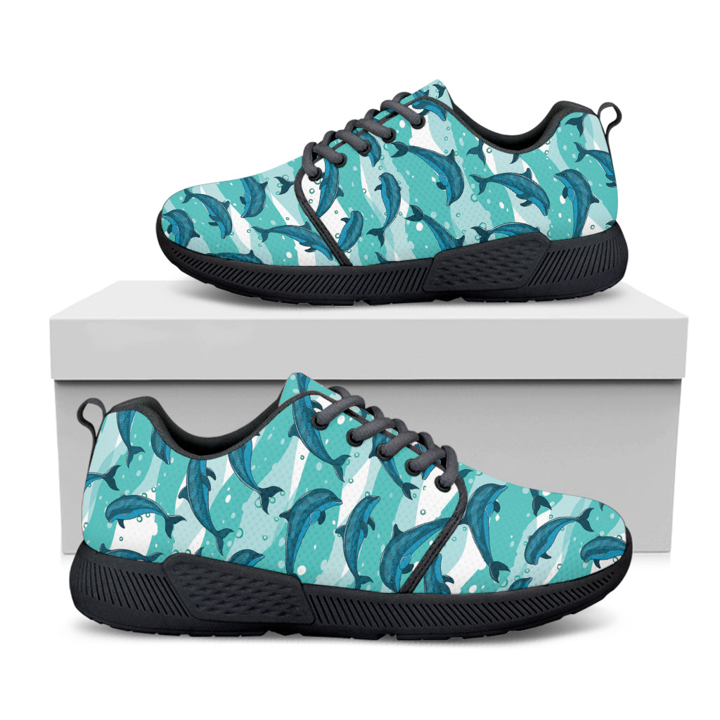 Dolphins In The Ocean Pattern Print Black Athletic Shoes