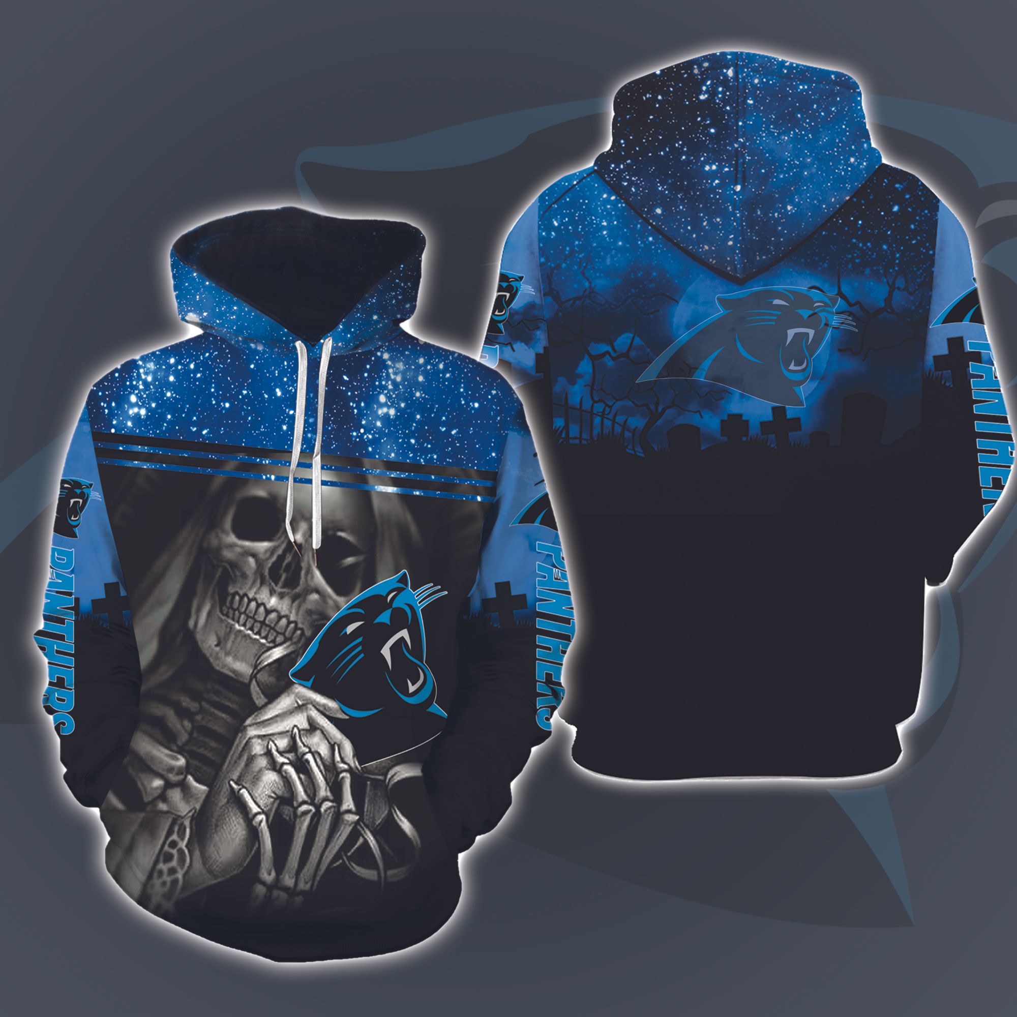 Carolina Panthers  Skull Halloween 3D Printed Hoodie