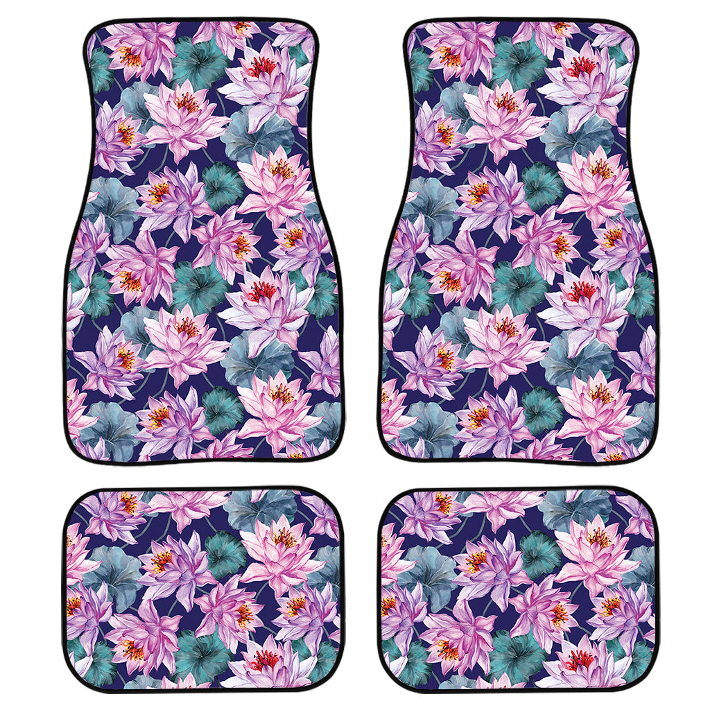 Vintage Lotus Flower Print Front And Back Car Floor Mats, Front Car Mat