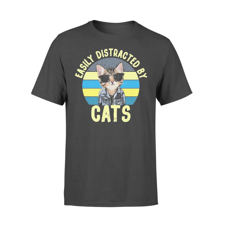 Easily Distracted By Cats Vintage Retro – Standard T-shirt
