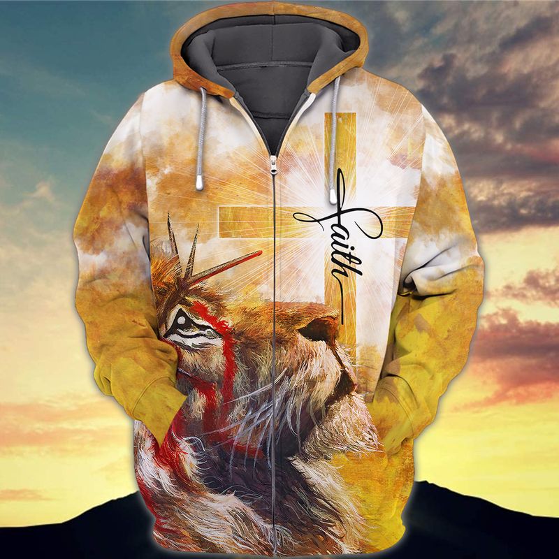 The Light Of Faith Cross And Lion 3D Full Print Zipper Hoodie