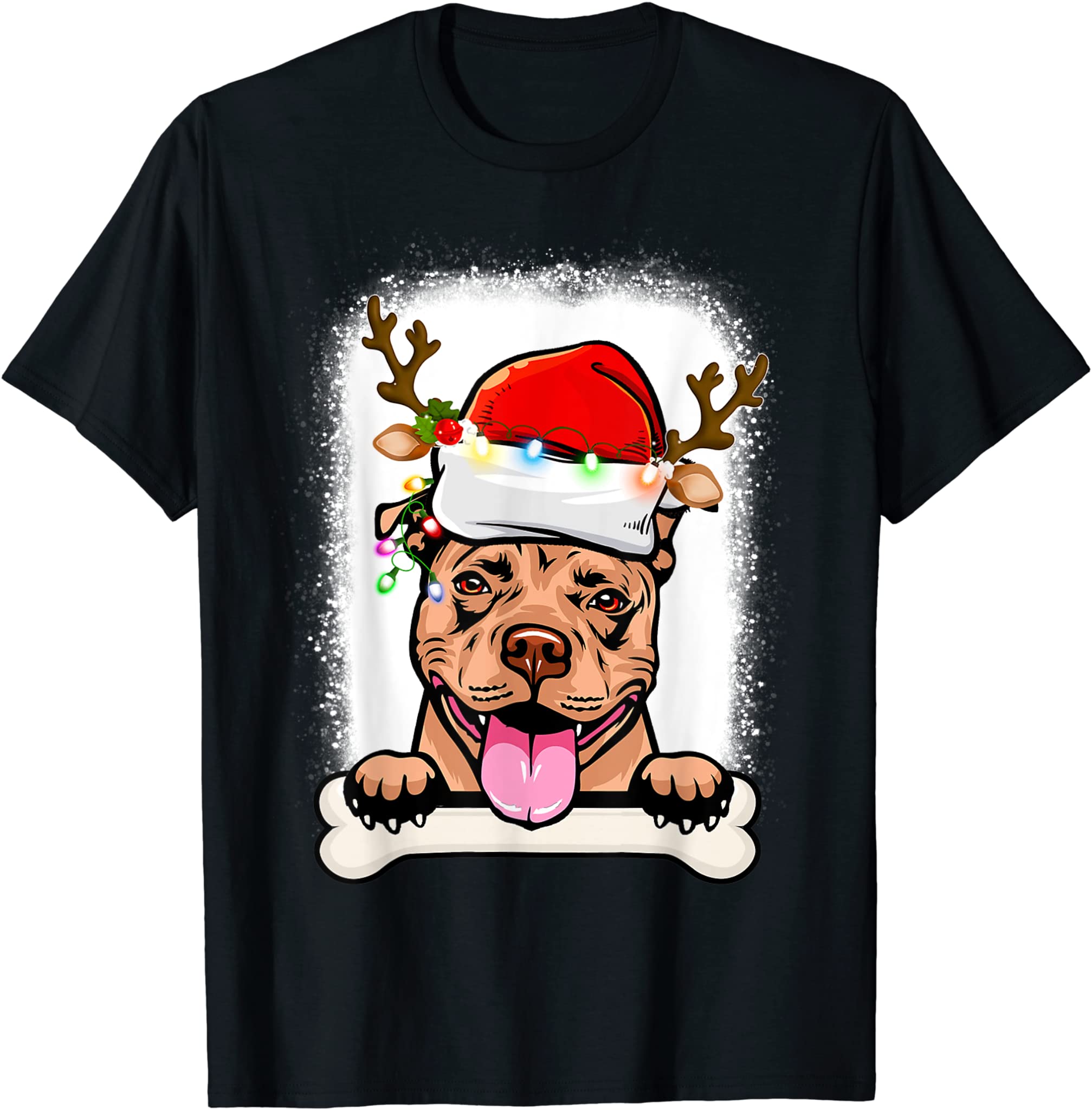 Pitbull Christmas Decorations Pajama Santa Hat Tree Light T-Shirt