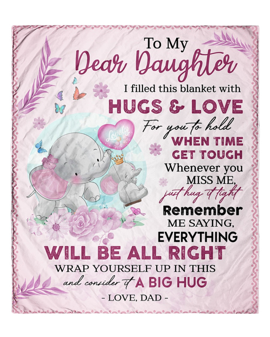 To My Dear Daughter Elephant Fleece Blanket, I Filled This Blanket With Hugs & Love, Gift For Daughter From Mom Birthday Gift Home Decor Bedding Couch Sofa Soft