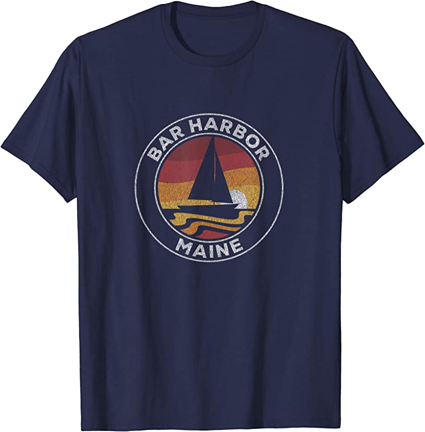 Bar Harbor Maine Vintage Sailboat 70s Retro Sunset T-Shirt