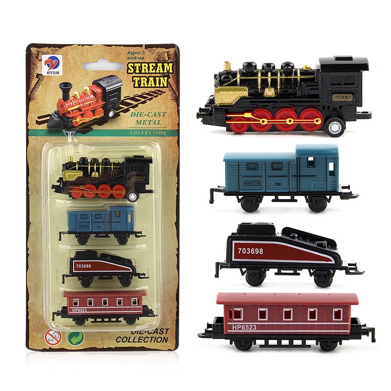 Diecast 1:60 Alloy Toy Car Vehicles Retro Steam Train Carrinho De Brinquedo Pull Back Model Train kids Toys Set For Boys Gifts alx