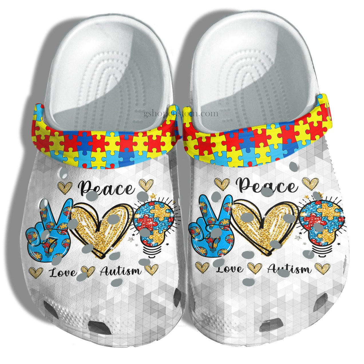 Light Puzze Peace Love Autism Crocs Shoes – Autism Awareness Puzzel Shoes Croc Clogs Gift
