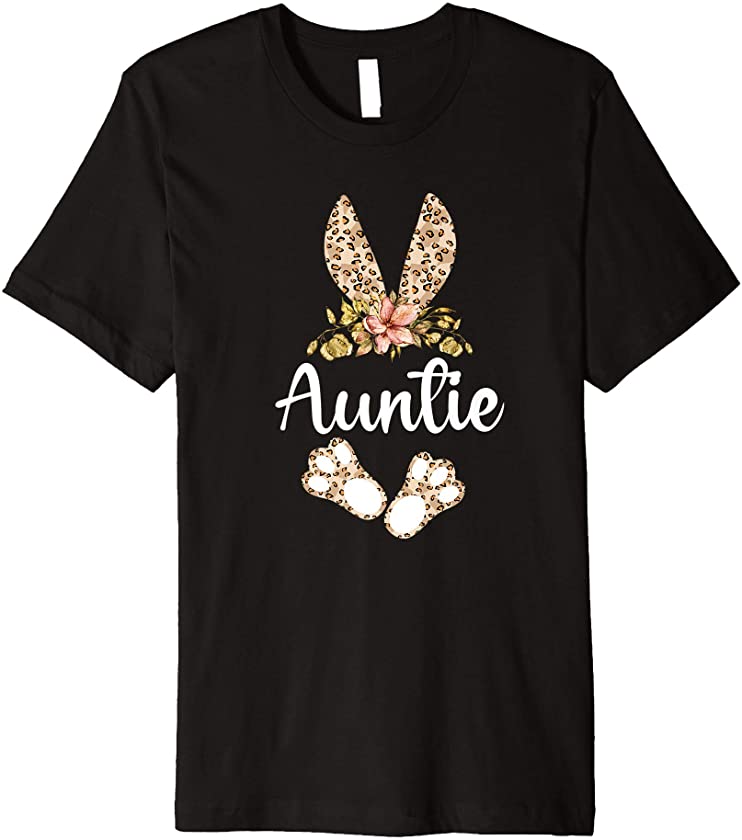 Auntie Bunny Leopard Print Floral Matching Family Easter Premium T-Shirt