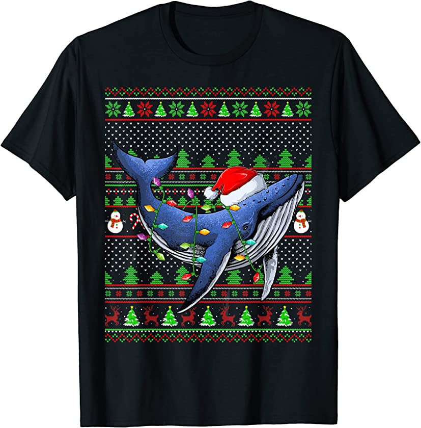 Ugly Xmas Sweater Style Lighting Whale Fish Christmas T-Shirt