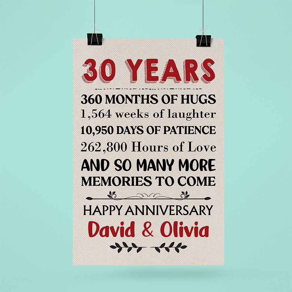 Personalized Names 30Th Wedding Anniversary Gifts Poster For Couple ...