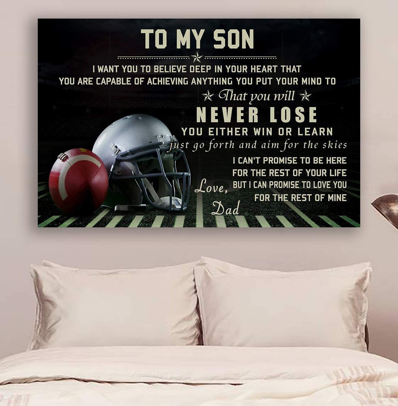 Poster for Room Aesthetic -Command Strips Wall Decor – Cv867 Lda American Football Poster – Dad to Son – Never Lose