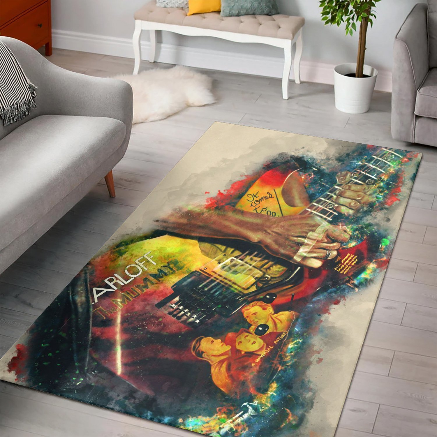 Kirk Hammett Mummy Guitar  Area Rugs,  Gift for fans,  Halloween Gift