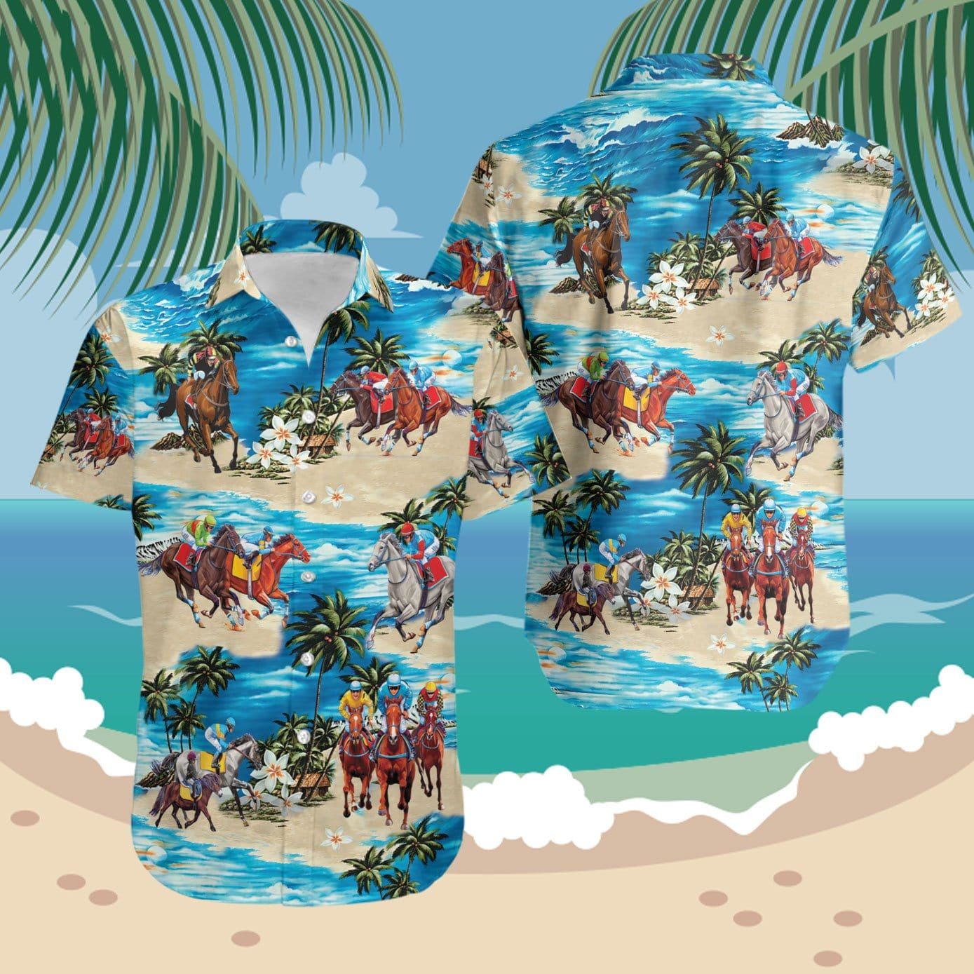 Hawaii Aloha Shirts Horse Racing On The Beach Ha40863