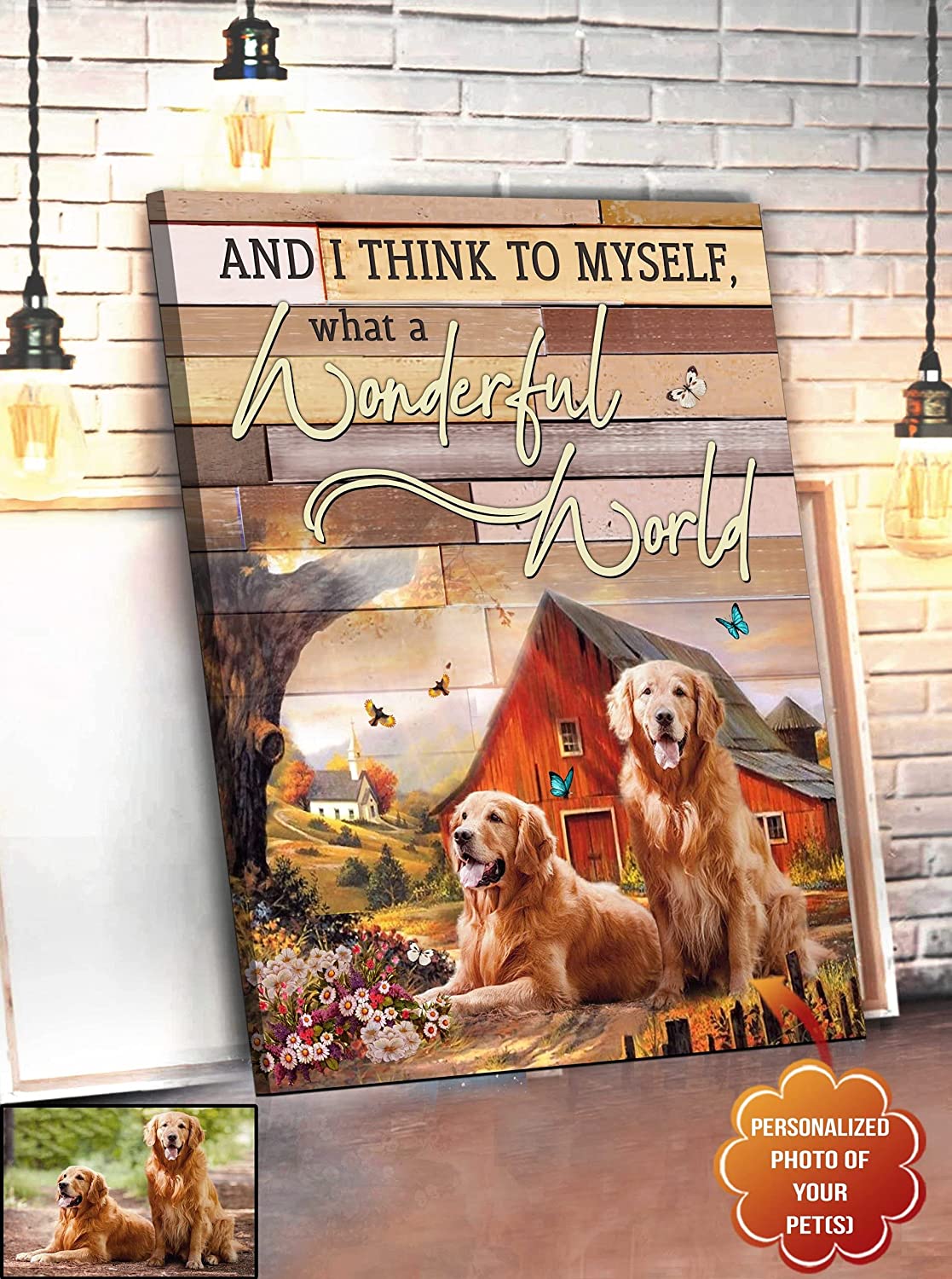 “And I Think To Myself” Custom Canvas, Personalized Dog Canvas Wall Art For Living Room, Customized Lovely Puppy Canvas