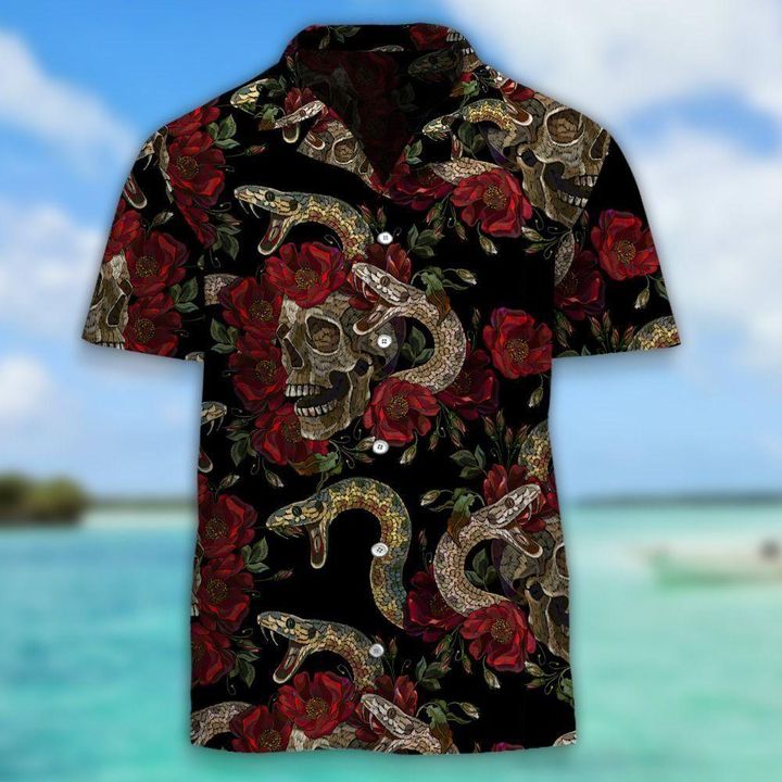 Dark Skull Snake And Roses Aloha Hawaii Shirt Ha35981