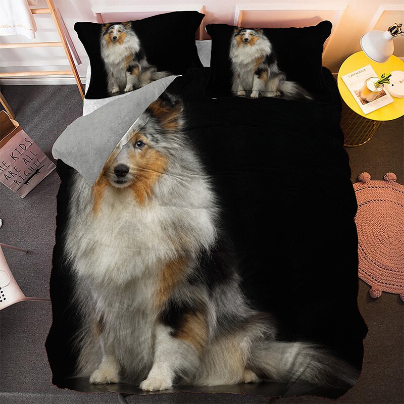 Lovely Doggie Puppy With Long Hair Pillowcase Duvet Cover Bedding Set Bedcloth Queen King Size Bed Sets