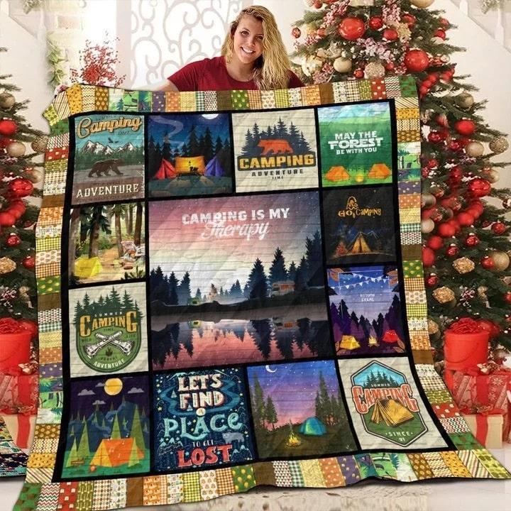 Camping Is My Therapy Fleece Blanket – Quilt Blanket Fleece Blanket, Blanket Sofa Bed, 3D Blanket