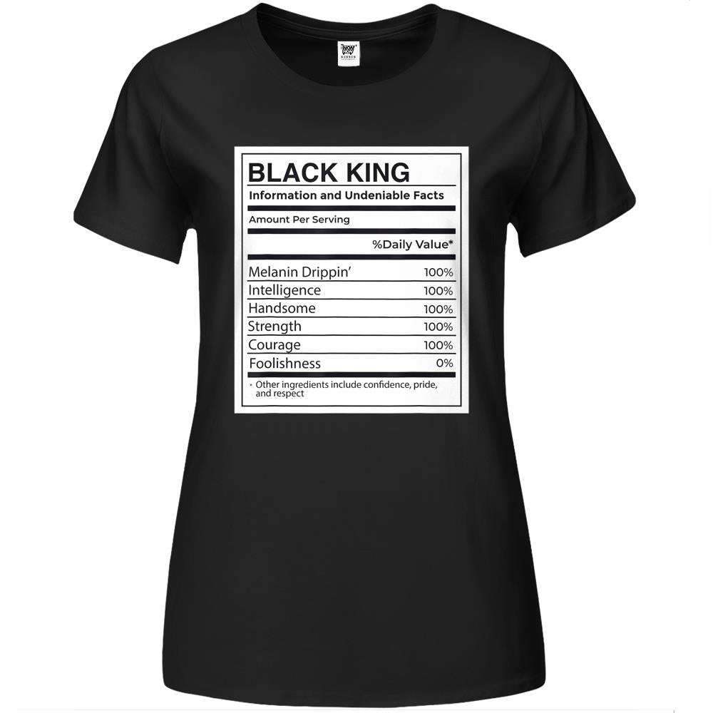 Nutritional Facts Shirt, Nutritional Facts Premium Womens T Shirts, Black King Nutrition Facts Shirt, Black King Nutritional Information Facts Melanin Meme Premium Womens T Shirts