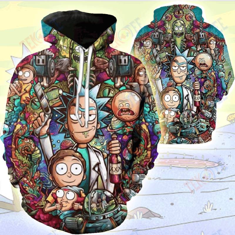 Rick And Morty Pullover Hoodie Mens Womens Long Sleeve Shirt All Over Print Hooded Sweatshirt Custom Graphic Tee TMT872
