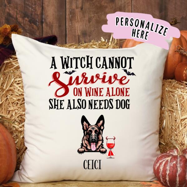 Personalized Witch Dog Halloween Premium Pillow, Gift For Dog Lovers Up To 3 Dogs Custom