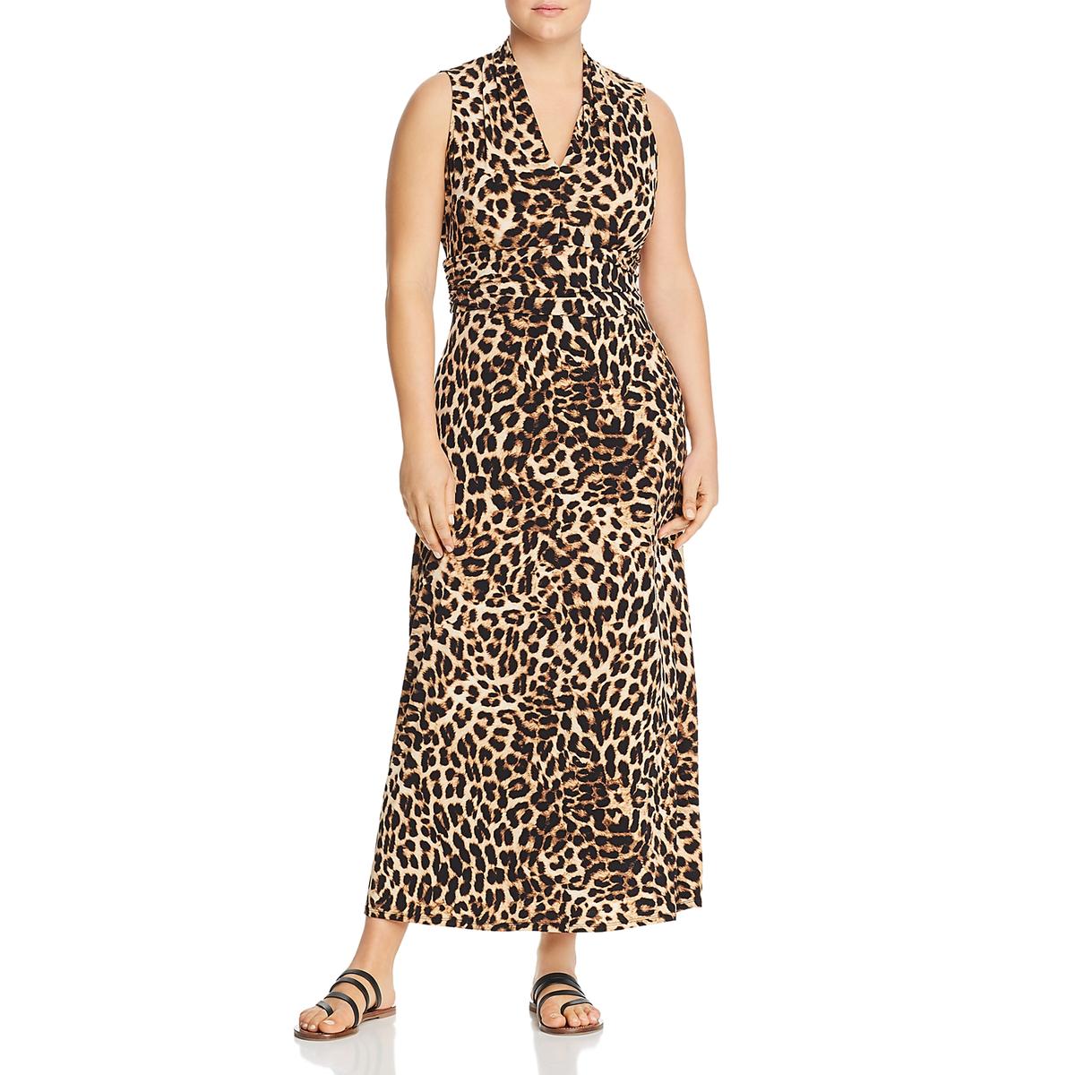 Vince Camuto Womens Plus Animal Print V-Neck Maxi Dress