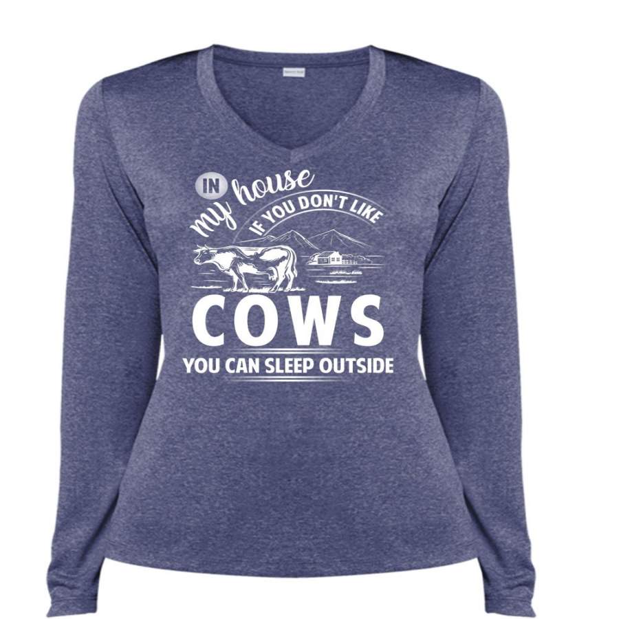 You Don’t Like Cows T Shirt, You Can Sleep Outside T Shirt, Cool Shirt (Ladies LS Heather V-Neck)