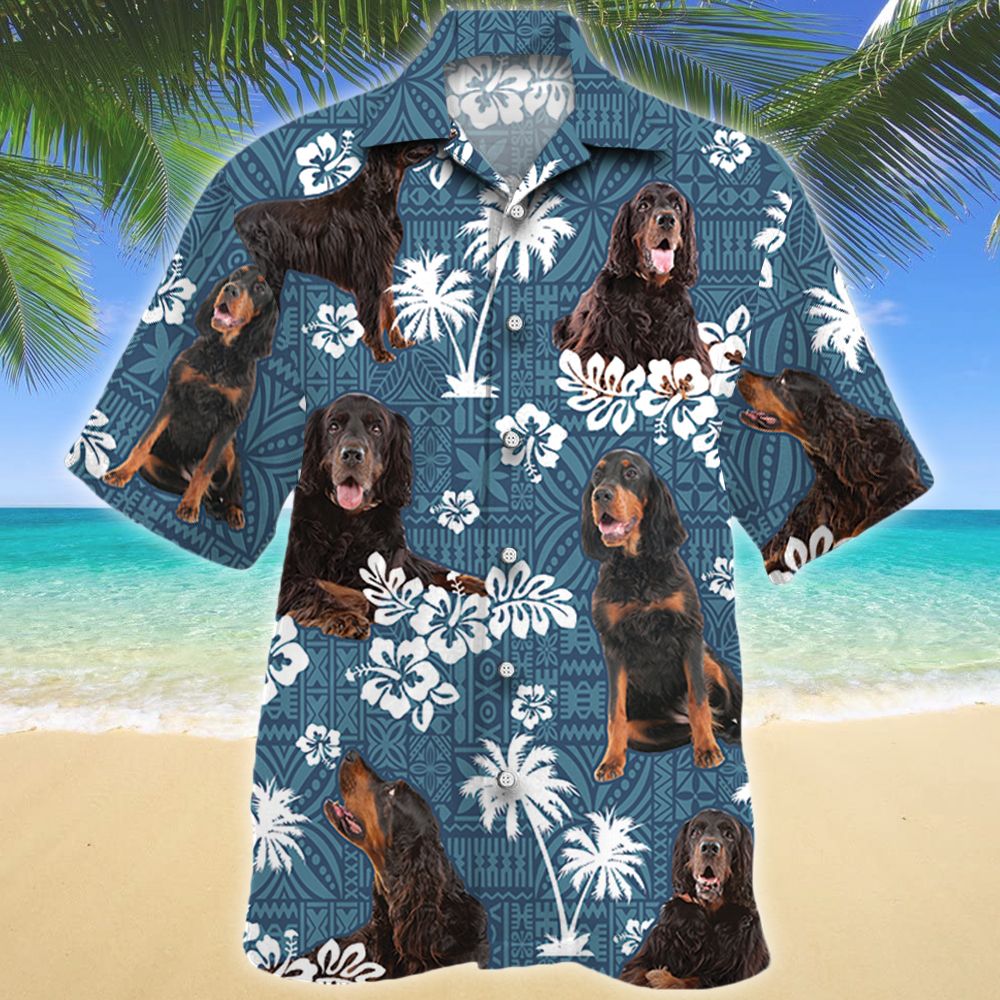 Gordon Setter Dog Blue Tribal Pattern Hawaiian Shirt Ha43222