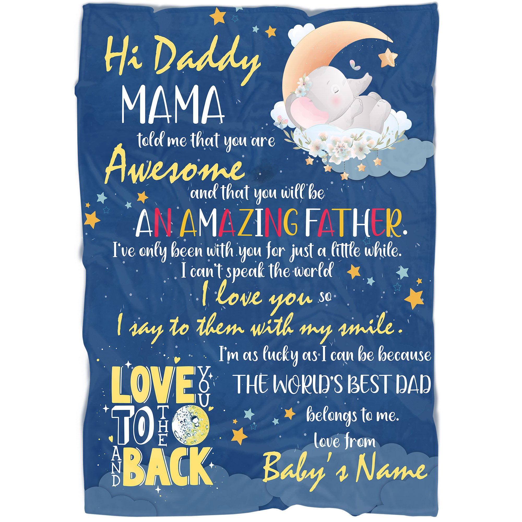 Love You To The Moon & Back| Custom Cute Elephant Blanket Gift for New Daddy Dad To Be Expecting Father| Father’s Day JB95 ChipteeAmz