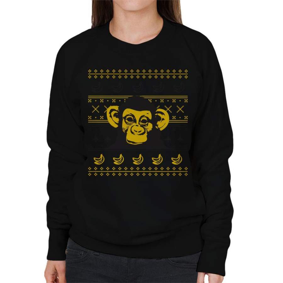 Yellow Chimpanzee Monkey Banana Christmas Knit Women’s Sweatshirt