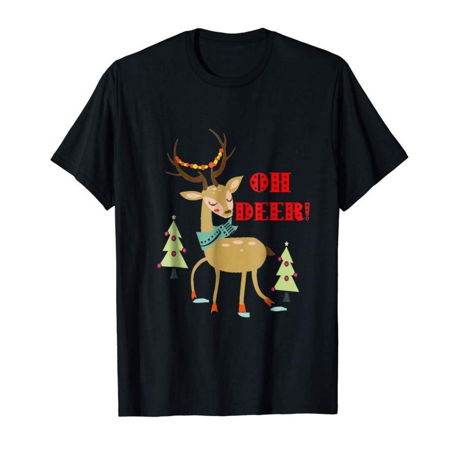 Oh Deer! Christmas Deer with Trees T-Shirt Gift Men Cotton T Shirt