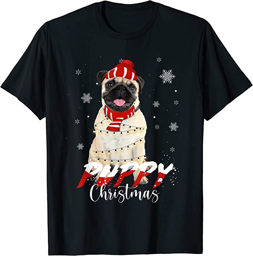 Puppy Lights Santa Dog Xmas Christmas Pajamas For Dog Lover T-Shirt