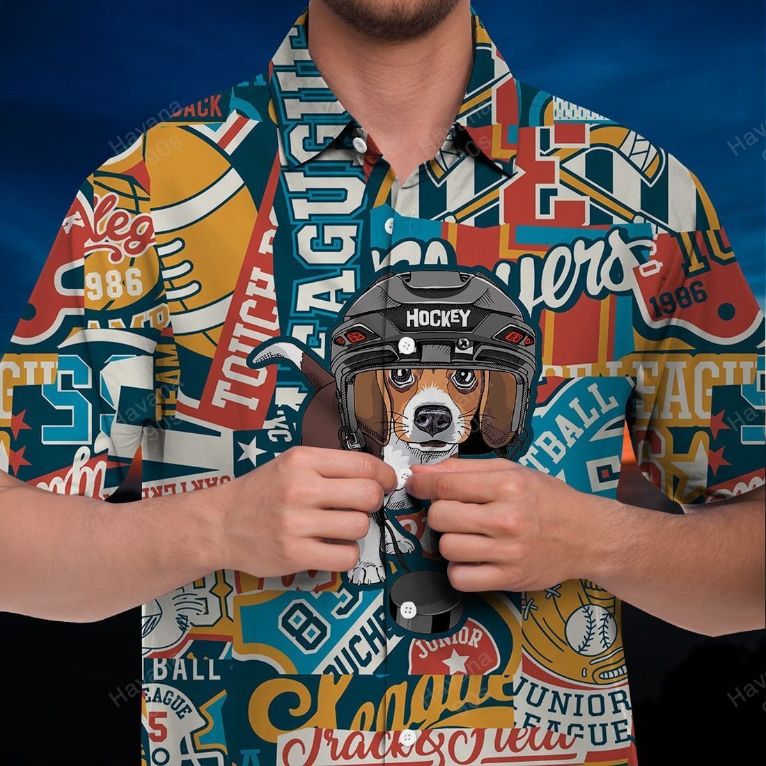 Beagle Hawaiian Shirt Hockey