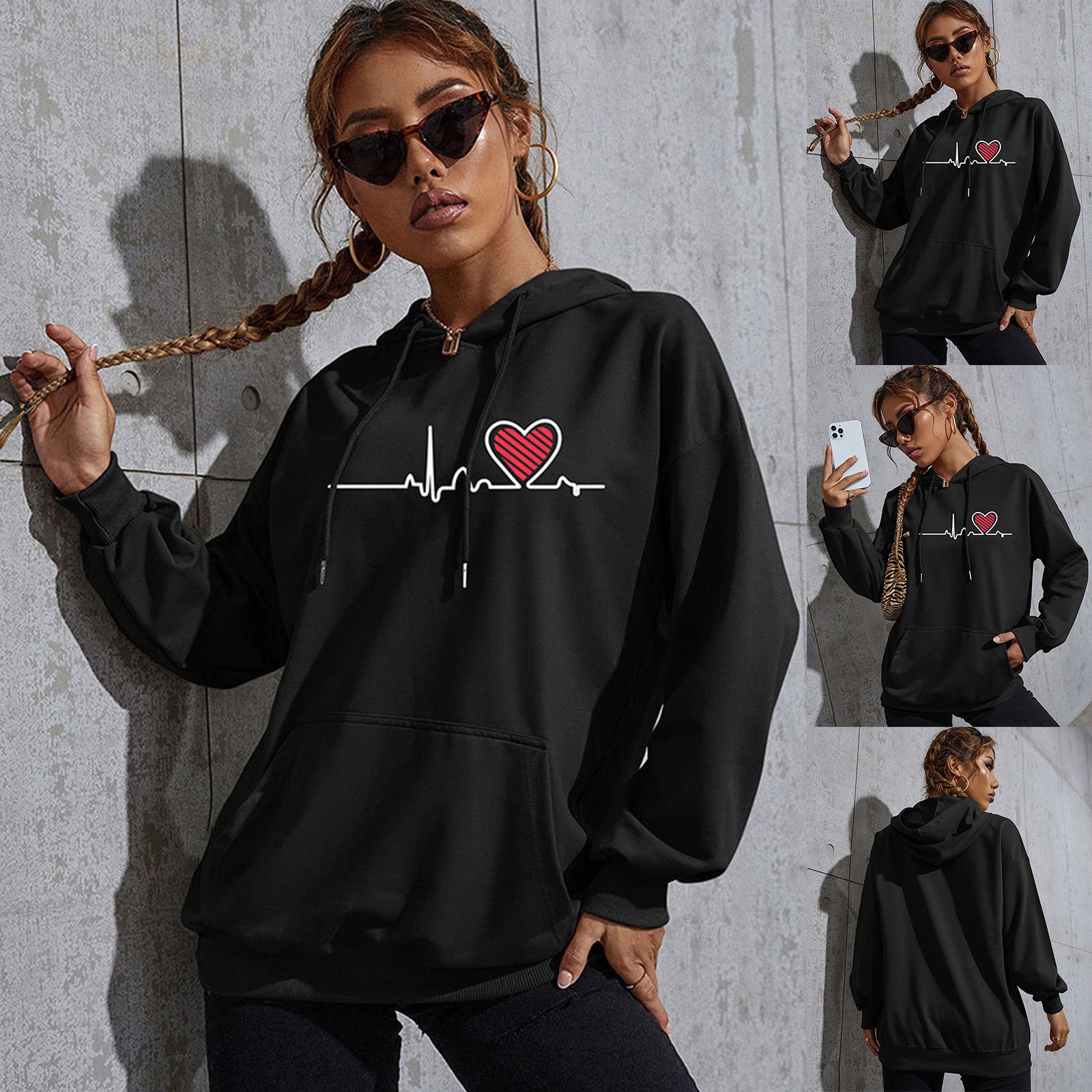 2022 Streetwear Hoodie Fashion Heart Love Print Spring Autumn Women’s Fleece Sweater Long Sleeve Pullover Sports Tracksuit alx