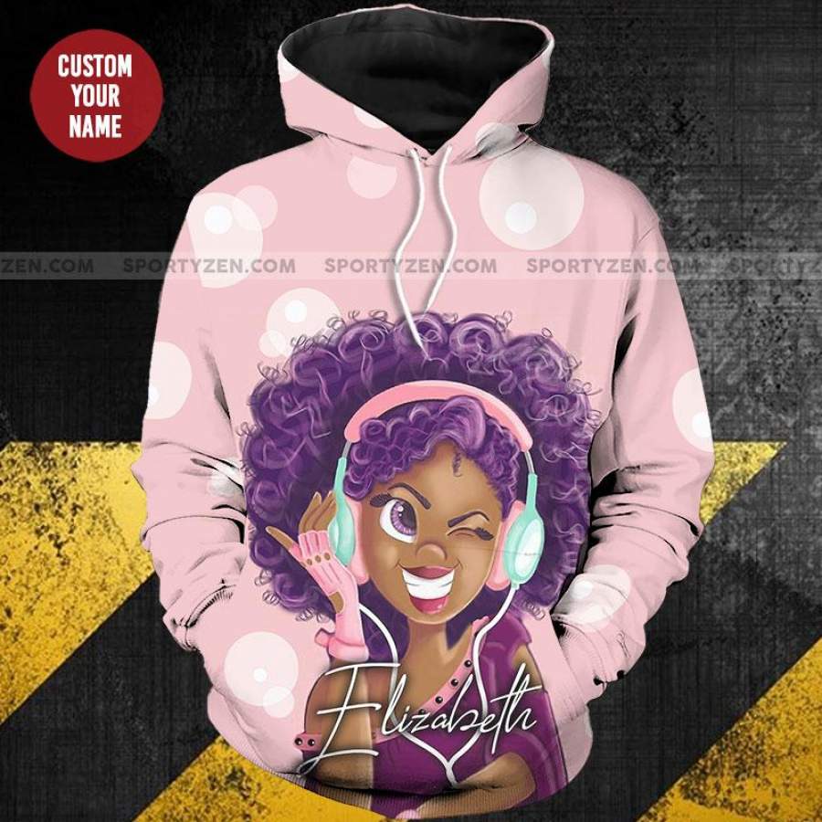 Black Girl Cute Purple Music Custom name Hoodie Full #176H