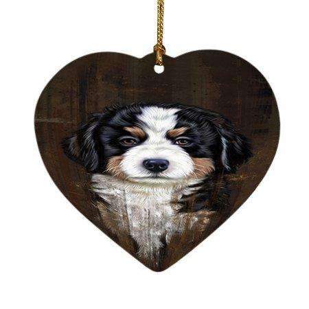 Rustic Bernese Mountain Puppy Heart Christmas Ornament Hpor48201