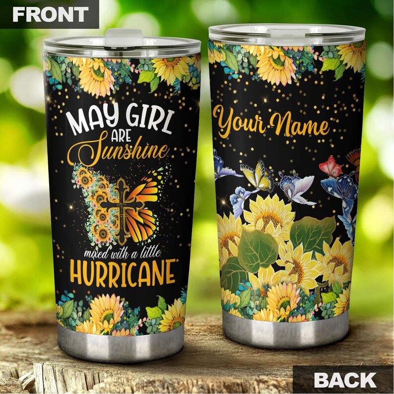 May Girl Are Sunshine Mixed With A Little Hurricane Butterfly Personalized Tumbler-Birthday Gift Christmas Gift For Butterfly Lover For Her