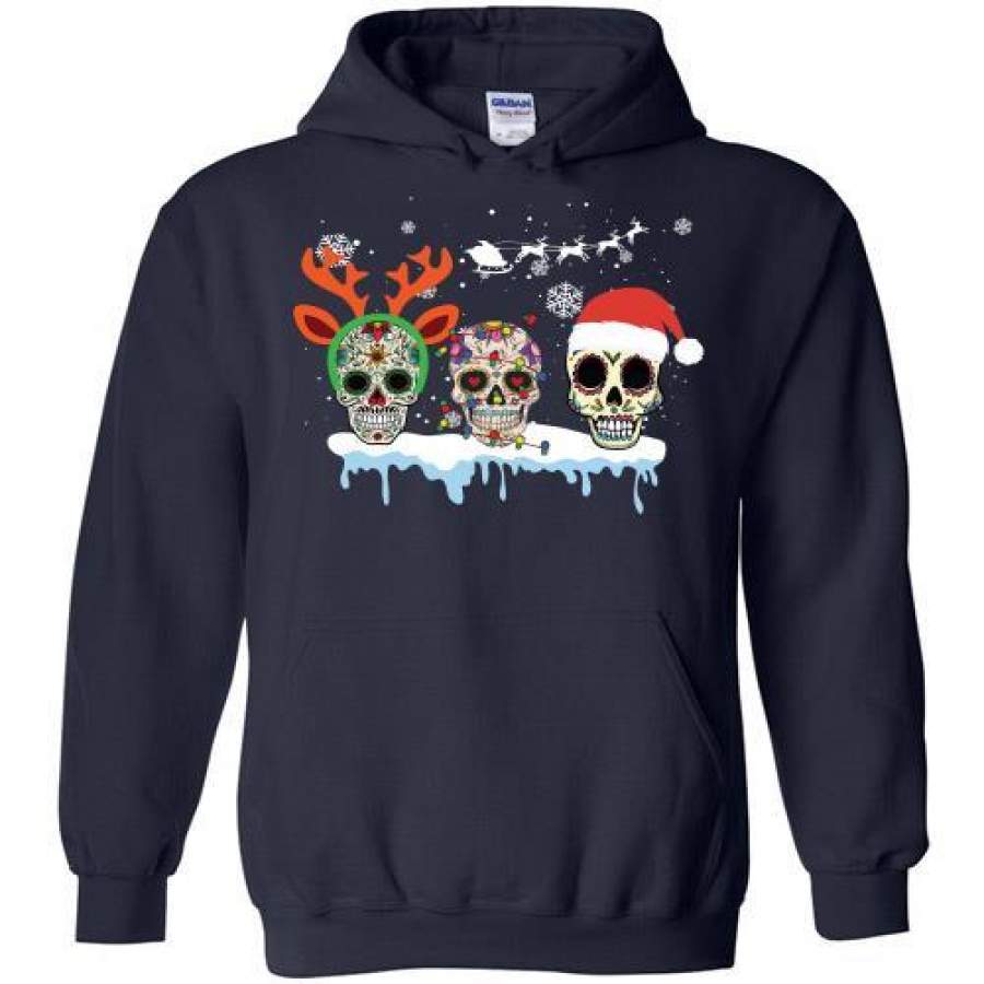 Christmas Three Mexican Flower Sugar Skull In Snow Xmas Hoodie