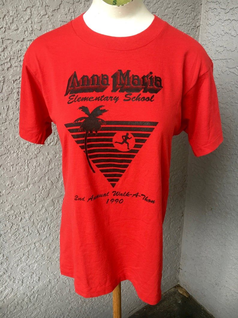 Anna Maria Island 1990 Walk A Thon Vintage T Shirt   Red Size Small