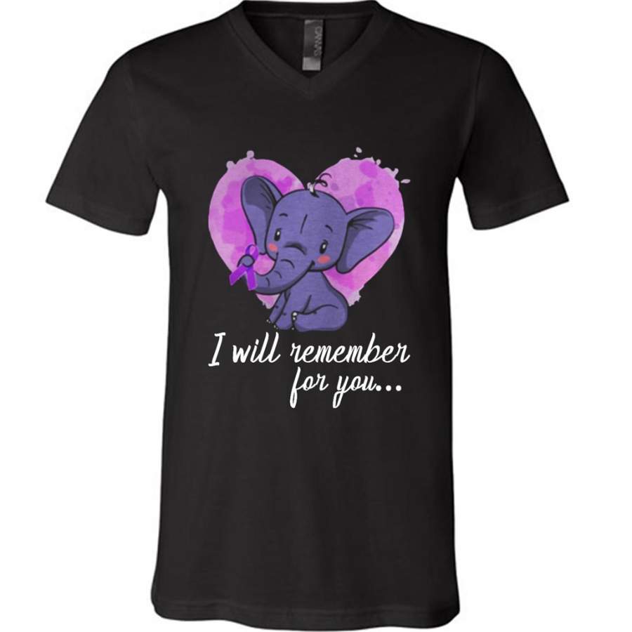 Baby Elephant Alzheimers Heart I Will Remember For You – Canvas Unisex V-Neck Shirt