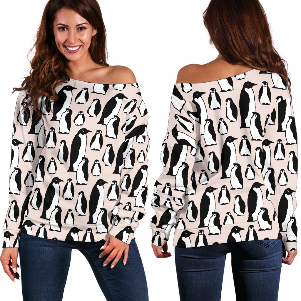 Penguin Themed Off Shoulder Sweatshirt